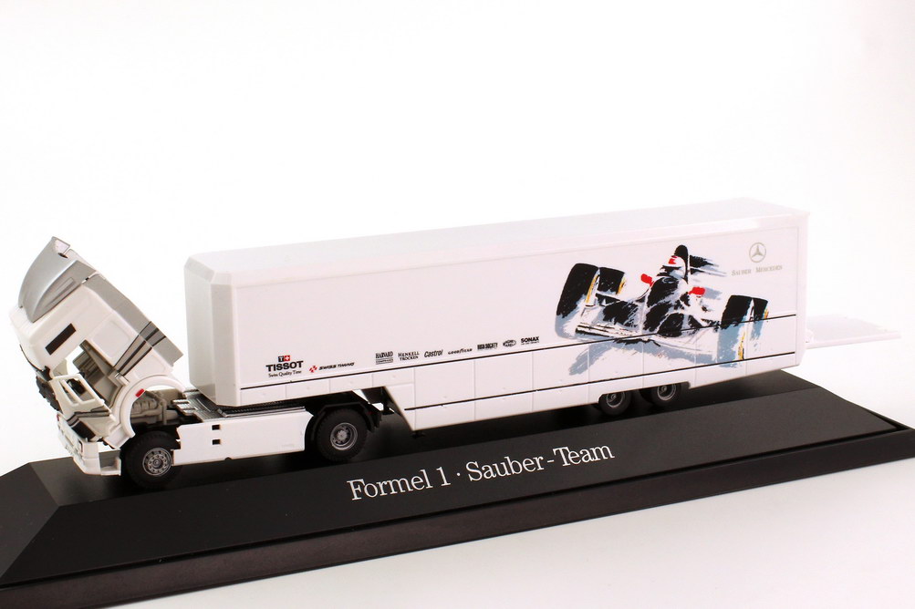 Foto 1:87 Mercedes-Benz SK Eurocab Fv Cv RenntransportSzg 2/2 Formel 1 - Sauber-Team Werbemodell B&S Automodelle B66000029