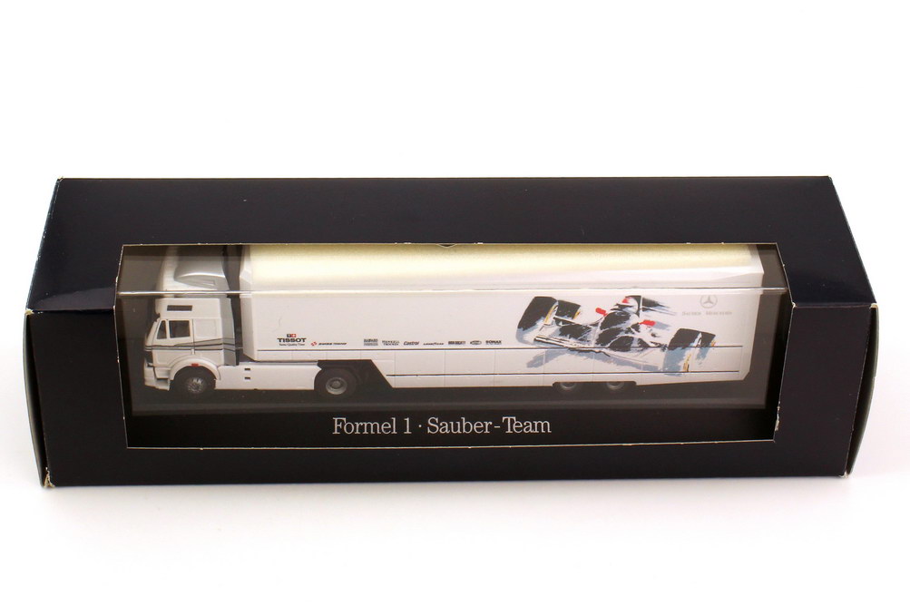 Foto 1:87 Mercedes-Benz SK Eurocab Fv Cv RenntransportSzg 2/2 Formel 1 - Sauber-Team Werbemodell B&S Automodelle B66000029