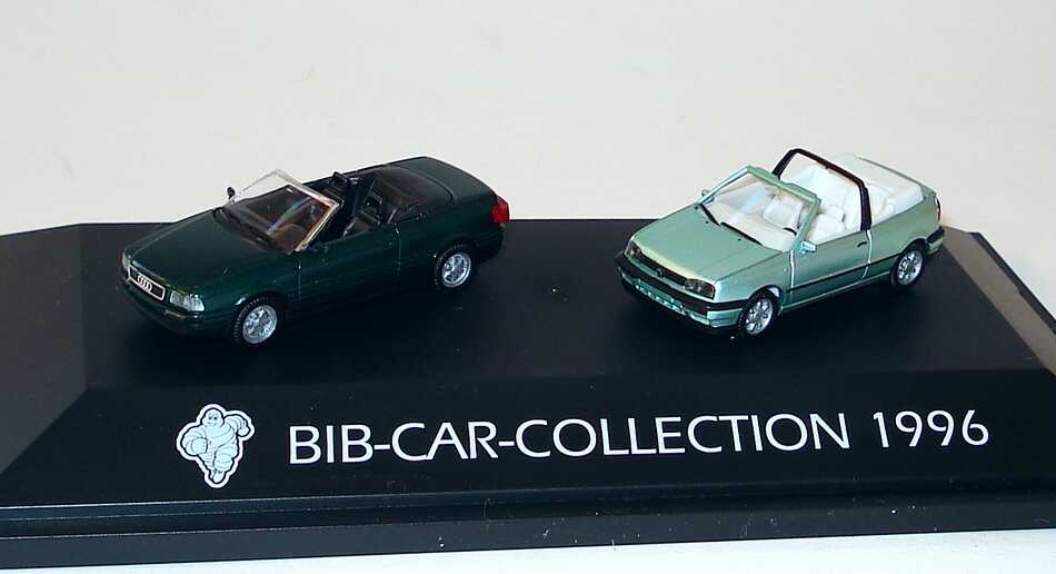 Foto 1:87 Michelin BIB-Car-Collection 1996 (Audi Cabrio dunkelgrün-met. + VW Golf III Cabrio mintgrünmet.) herpa