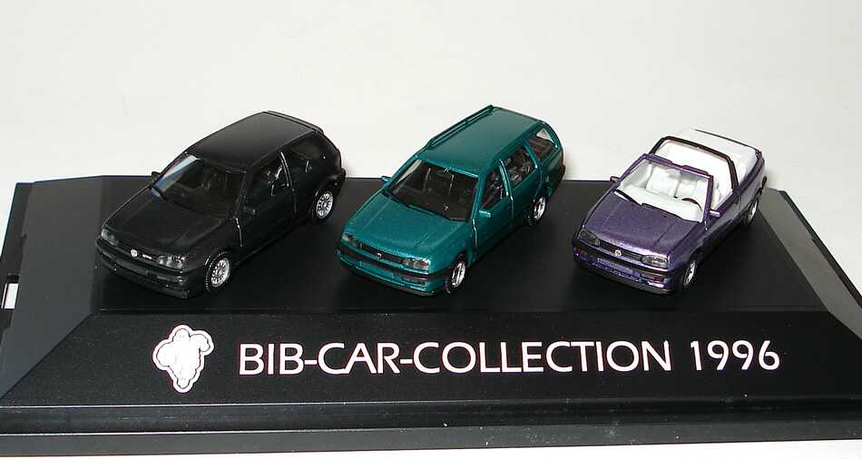 Foto 1:87 Michelin BIB-Car-Collection 1996 (VW Golf III VR6 schwarz-met. + VW Golf III Variant grün-met. + VW Golf III Cabrio lilamet.) herpa