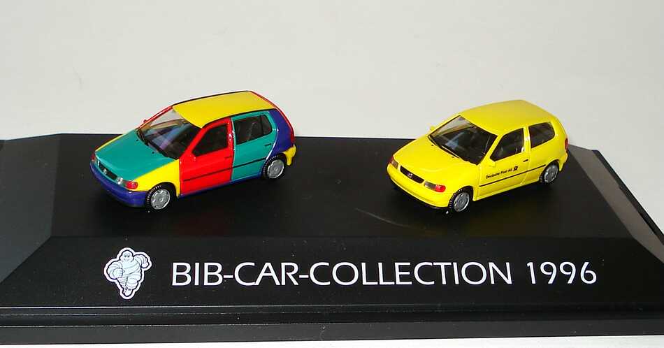 Foto 1:87 Michelin BIB-Car-Collection 1996 (VW Polo 5türig Harlekin + VW Polo 3türig Deutsche Post AG) herpa