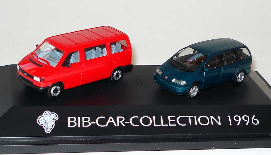 Foto 1:87 Michelin BIB-Car-Collection 1996 VW T4 Bus rot + VW Sharan grünmet. - herpa