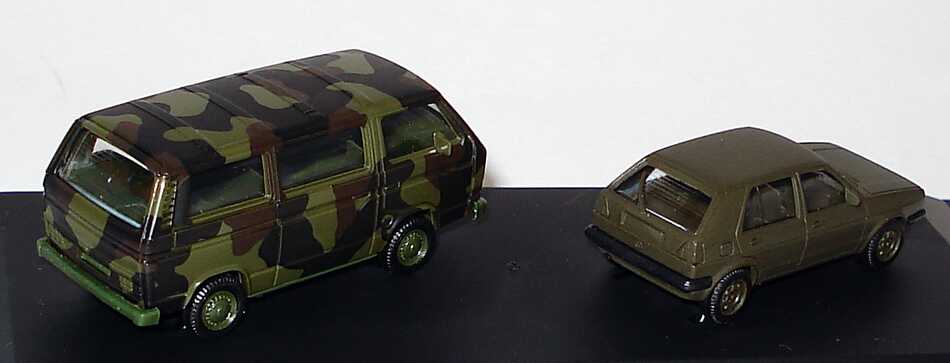 Foto 1:87 Michelin BIB-Car-Collection 1997 (VW Golf II Bundeswehr olivgrün + VW T3 Bus Bundeswehr Tarnfarbe) herpa