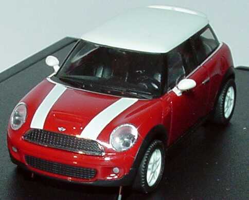 Foto 1:87 Mini Cooper S 2006 chilired, Dach weiß, Motorhaubenstreifen weiß Werbemodell herpa 80410410392