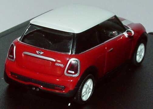 Foto 1:87 Mini Cooper S 2006 chilired, Dach weiß, Motorhaubenstreifen weiß Werbemodell herpa 80410410392