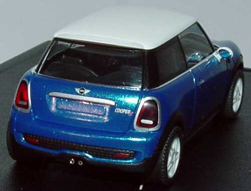 Foto 1:87 Mini Cooper S 2006 hyperbluemet., Dach weiß, Motorhaubenstreifen weiß Werbemodell herpa 80410410391