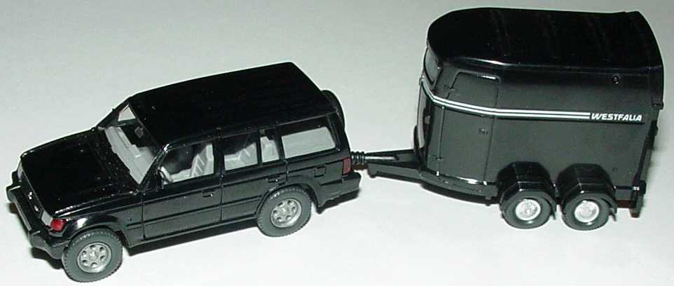 Foto 1:87 Mitsubishi Pajero II schwarz mit Pferdetransportanhänger Wiking