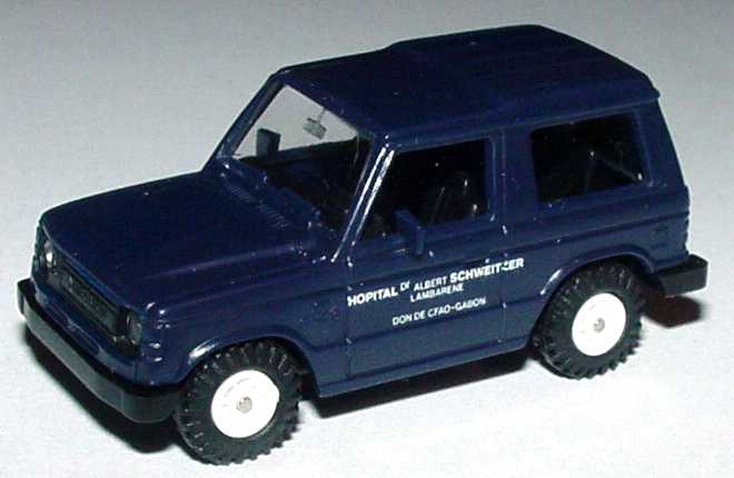 Foto 1:87 Mitsubishi Pajero kurz Hospital Dr. Albert Schweizer dunkelblau Rietze