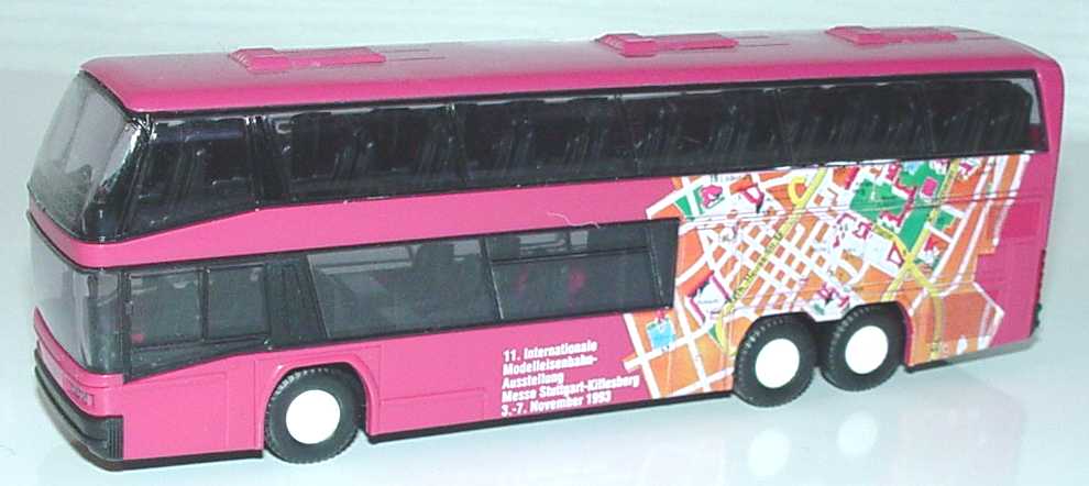 Foto 1:87 Neoplan Skyliner pink Dekor Stadtplan 11. Modelleisenbahn-Ausst. Stuttgart ´93 Rietze