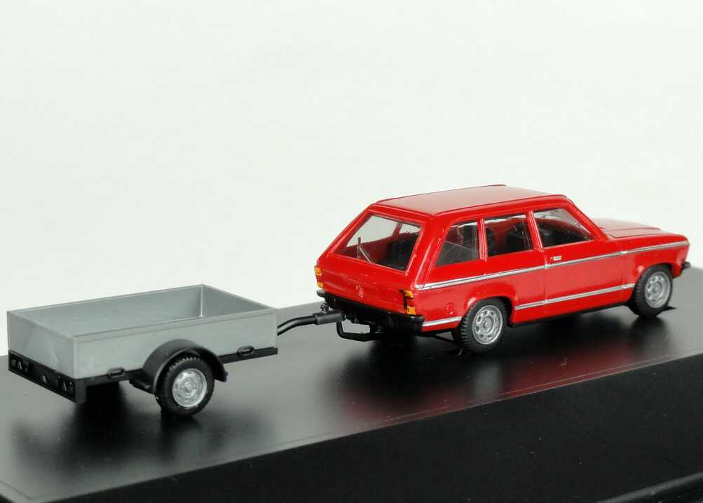 Foto 1:87 Opel Ascona A Voyage rot mit Anhänger ... on tour herpa 182317