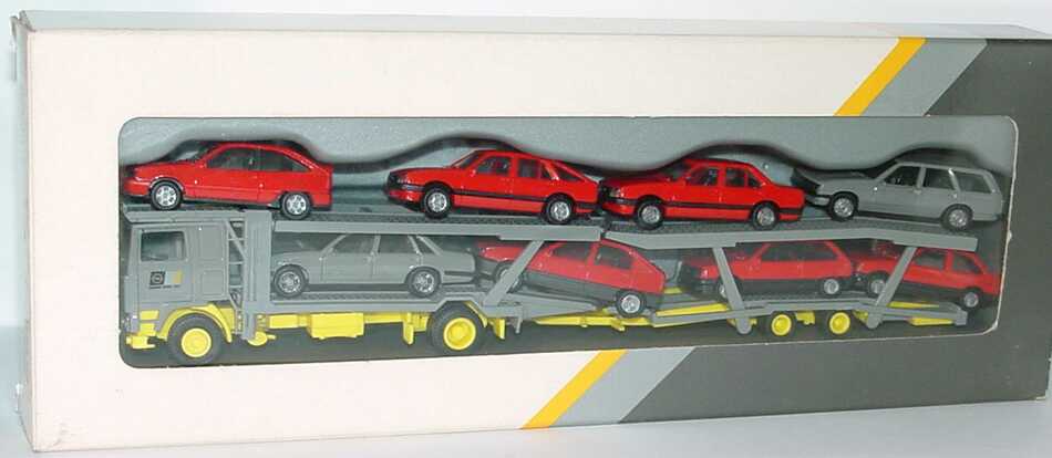 Foto 1:87 Opel Geschenkpackung Autotransporter (Volco F12 AutotransportHgz beladen mit 8 Opel Pkw) Werbemodell herpa 1#1799174