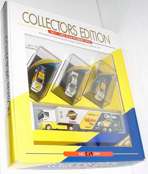 Foto 1:87 Opel Team Rosberg 1995 - Collectors Edition No.1 (3 Opel Calibra (Nr.1 + Nr.2 + Nr.2 Thank you Keke) + 1 Renault AE Renntransporter) Minichamps 870001000