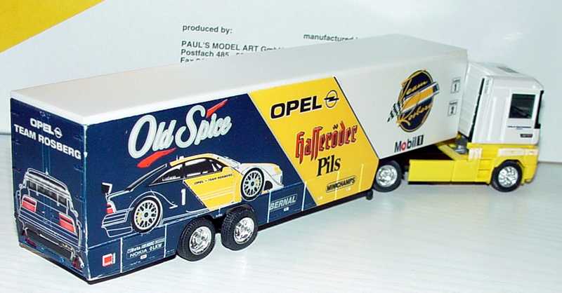 Foto 1:87 Opel Team Rosberg 1995 - Collectors Edition No.1 (3 Opel Calibra (Nr.1 + Nr.2 + Nr.2 Thank you Keke) + 1 Renault AE Renntransporter) Minichamps 870001000