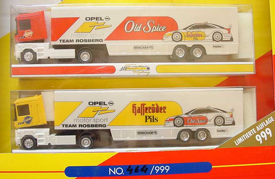 Foto 1:87 Opel Team Rosberg 1996 (2 Opel Calibra (Nr.43 + Nr.44) + 2 Renault AE Renntransporter) Minichamps 87002000