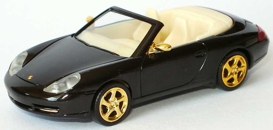 Foto 1:87 Porsche 911 Carrera (996) Cabrio schwarz, goldene Felgen und Spiegel herpa