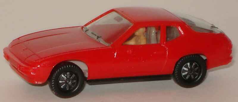 Foto 1:87 Porsche 924 tomatenrot, Bodenplatte grau mit Fahrerfigur herpa 2002