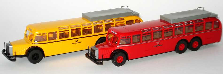 Foto 1:87 Post-Set Serie 11 Mercedes-Benz Omnibus O 10000 (rot Deutsche Reichspost + gelb Deutsche Bundespost) Brekina