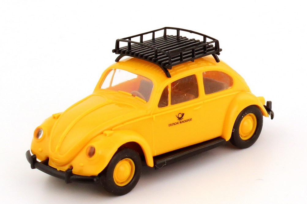 Foto 1:87 Post-Set Serie 6 Volkswagen der Deutschen Bundespost (VW 1200 A + VW T2 Kasten Hochdach + VW Fridolin) Brekina