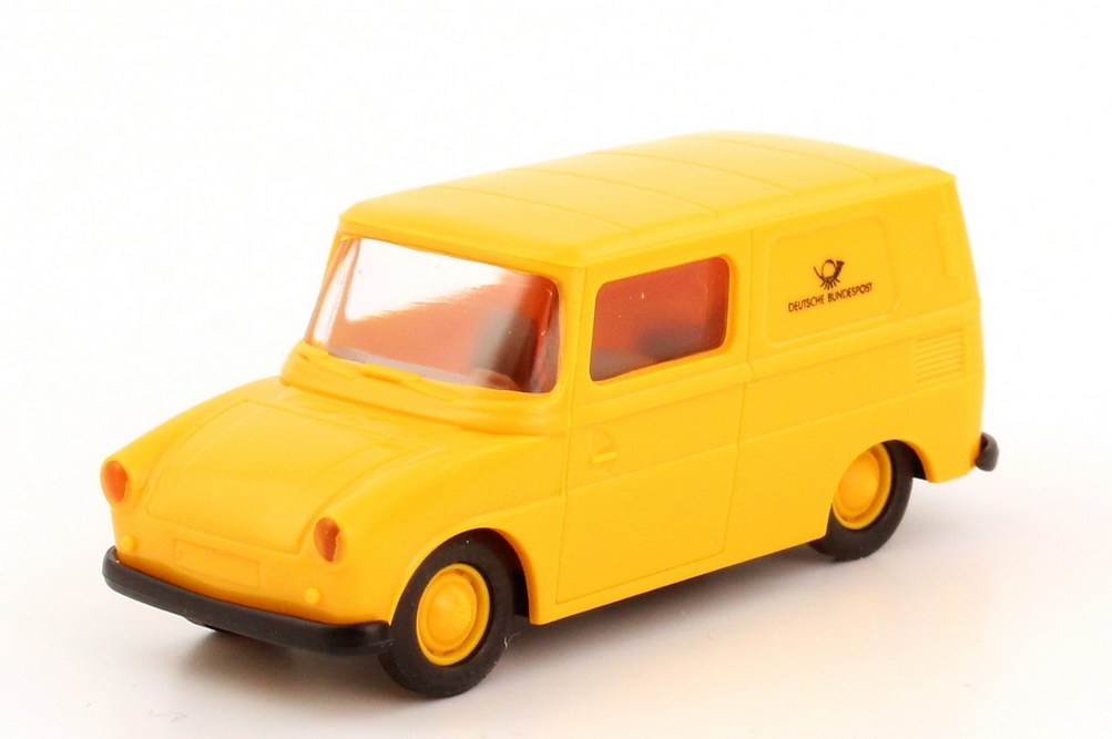 Foto 1:87 Post-Set Serie 6 Volkswagen der Deutschen Bundespost (VW 1200 A + VW T2 Kasten Hochdach + VW Fridolin) Brekina