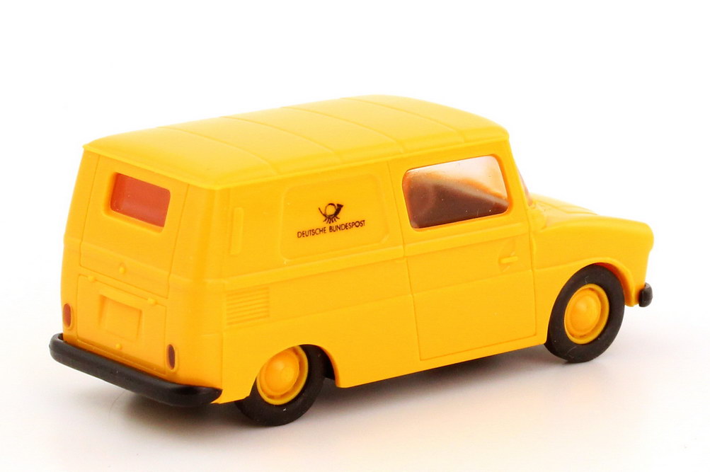 Foto 1:87 Post-Set Serie 6 Volkswagen der Deutschen Bundespost (VW 1200 A + VW T2 Kasten Hochdach + VW Fridolin) Brekina