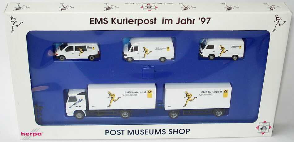 Foto 1:87 Post Museums Shop Setpackung EMS Kurierpost im Jahr ´97 (MB Vito + MB 207D + MB 100 + Volvo FH 16 Hgz) herpa 93-03/98