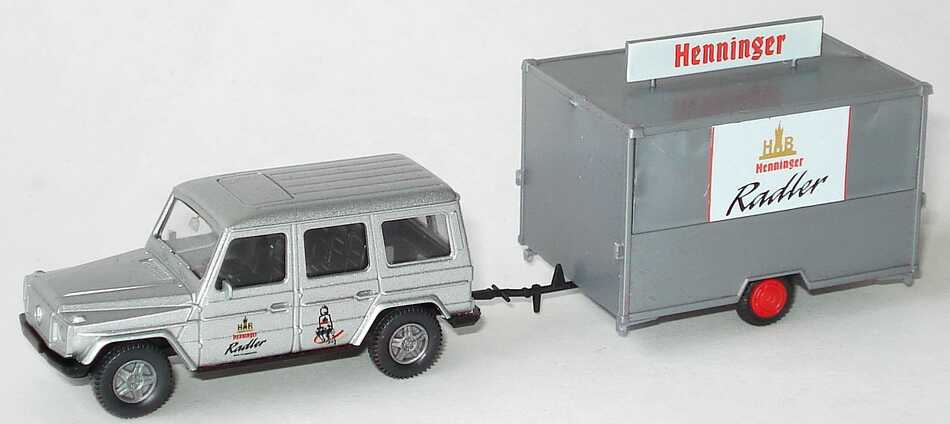 Foto 1:87 Post Museums Shop Setpackung Henninger Radler (Mercedes G + VW Passat Variant + Schankwagen + Figuren) Wiking 81-26