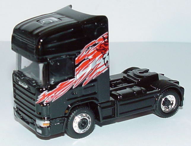 Foto 1:87 Scania R124 Topline Fv Cv 2a Szgm schwarz mit Scania-Dekor Schuco 23801