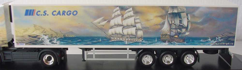 Foto 1:87 Scania R124 Topline Kühlkoffersattelzug C. S. Cargo Motiv Segelschiffe - herpa 120227