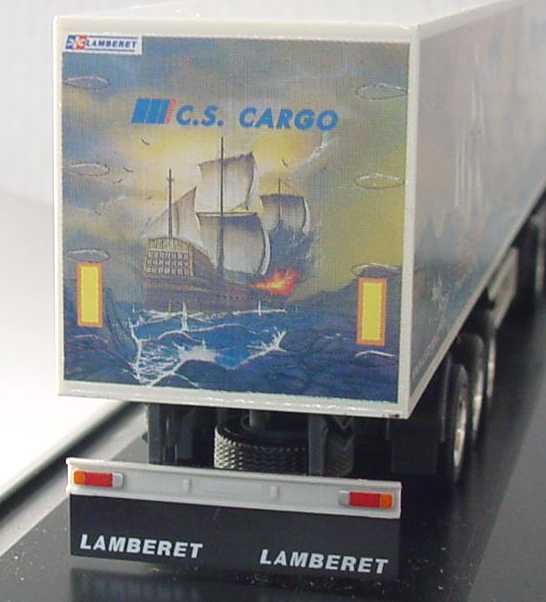 Foto 1:87 Scania R124 Topline Kühlkoffersattelzug C. S. Cargo Motiv Segelschiffe - herpa 120227