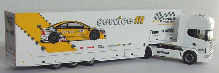 Foto 1:87 Scania R124 Topline Fv Cv RenntransportSzg 2/3 Opel Team Phoenix DTM 2001 herpa 038027