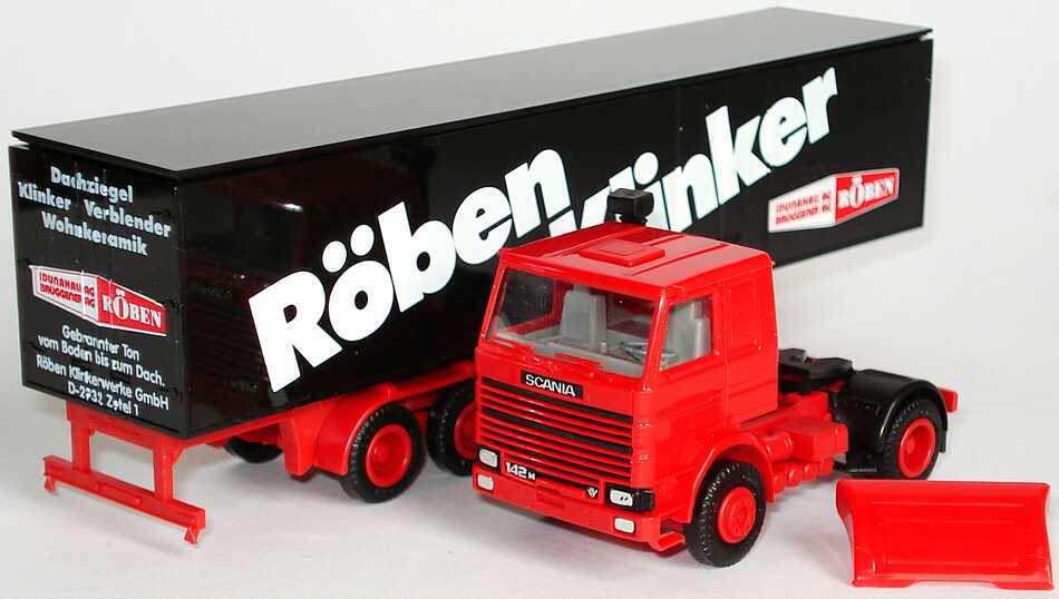 Foto 1:87 Scania R142 KoSzg 2/3 Röben Klinker, Deutschlands größte rollende Klinkerschau: Der Röben Container herpa