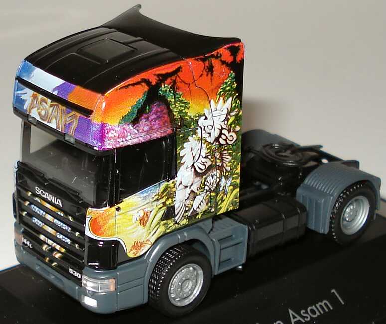 Foto 1:87 Scania R144 Topline Fv 2a Szgm Asam, Airbrush-Design Maya herpa 189422