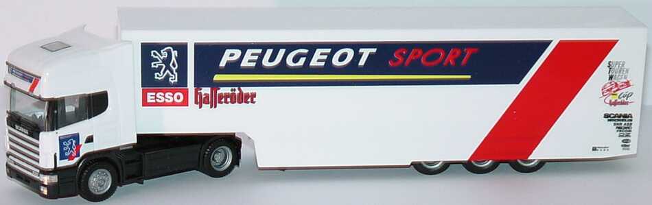 Foto 1:87 Scania R144 Topline Fv Cv RenntransportSzg 2/3 Peugeot Sport STW Cup herpa 037273