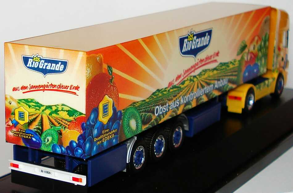 Foto 1:87 Scania R164 Topline Fv Cv KükoSzg 2/3 Vendel, Edeka / Rio Grande - Obst aus kontrolliertem Anbau herpa 120531