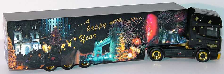 Foto 1:87 Scania R 580 Topline Fv Cv KoSzg Cv Merry Christmas 2004 Weihnachtsmodell  (Auflage 3700 Stück, mit Zertifikat) herpa 150620
