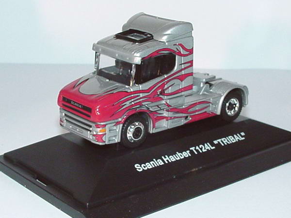 Foto 1:87 Scania T124 Fv Cv 2a Szgm silber-met. mit rotem Tribal-Dekor Schuco 23811