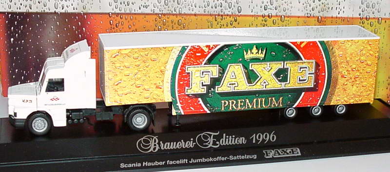 Foto 1:87 Scania T143 Topline Fv JuKoSzg 2/3 Faxe Premium, Beyggerigruppen A/S (Brauerei-Edition 1996) herpa 184618