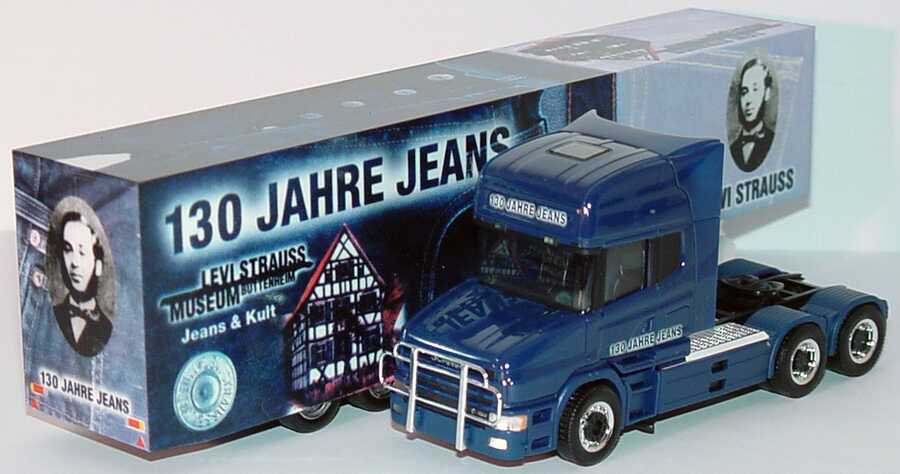 Foto 1:87 Scania T144 Fv Cv KoSzg Cv 2/3 150 Jahre Levi Strauss, 130 Jahre Jeans mit Mini-Bing Bär herpa 149259