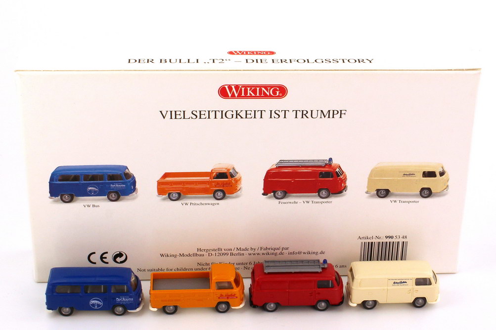 Foto 1:87 Set-Packung Der T2 - Die Erfolgsstory der zweiten Bulli-Generation (4x VW T2) Wiking 99053
