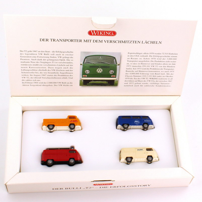 Foto 1:87 Set-Packung Der T2 - Die Erfolgsstory der zweiten Bulli-Generation (4x VW T2) Wiking 99053