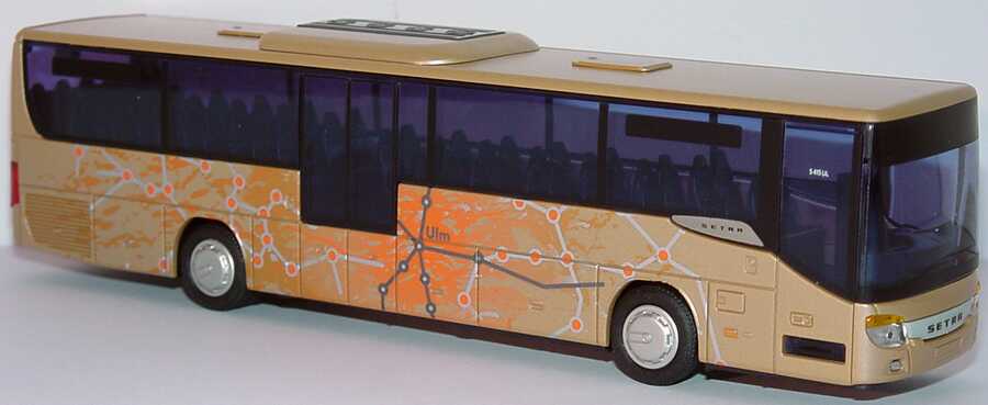 Foto 1:87 Setra S 415 UL/GF Design Landkarte Ulm lichtorange-met. Werbemodell AMW/AWM 1540