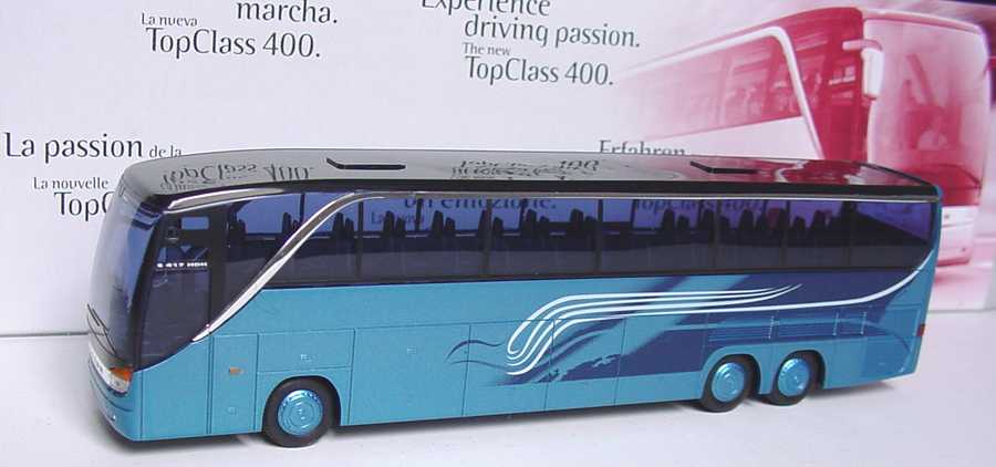 Foto 1:87 Setra S 417 HDH blau-met. Design Vogel Werbemodell 2002 AMW/AWM
