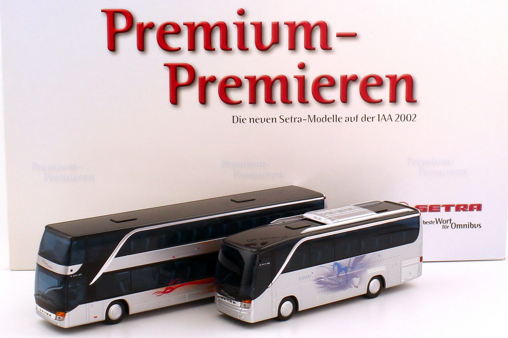 Foto 1:87 Setra Setpackung Premium-Premieren IAA 2002 (S 411 HD + S 431 DT) Werbemodell AMW/AWM