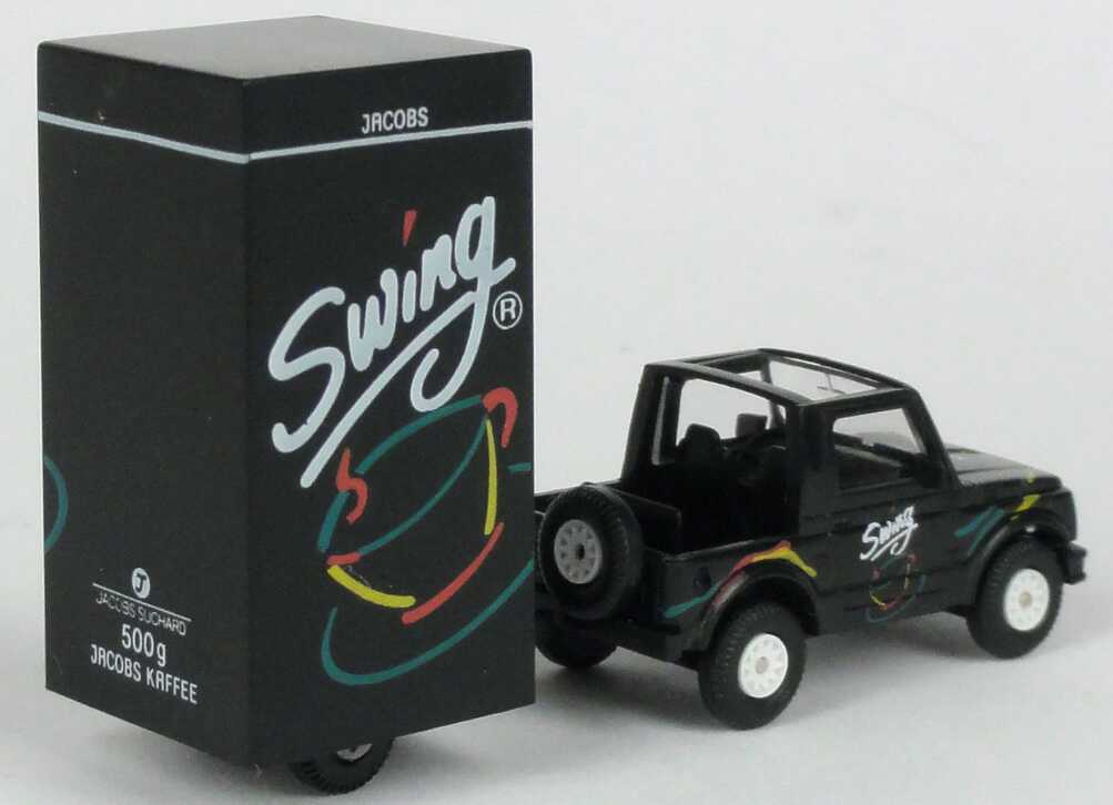Foto 1:87 Suzuki SJ 410 Cabrio mit Promotion-Anhänger Jacobs Kaffee Swing Rietze 80160