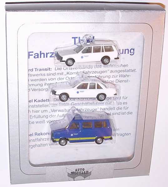 Foto 1:87 THW-Set (Opel Kadett Caravan weiß + Opel Rekord weiß + Ford Transit MK2 Bus blau) herpa 7551