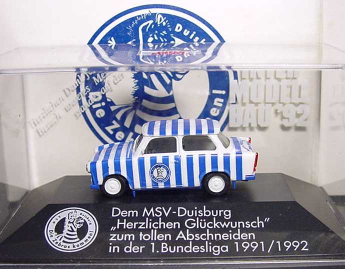 Foto 1:87 Trabant 601S MSV Duisburg, Die Zebras kommen, Intermodellbau ´92 herpa