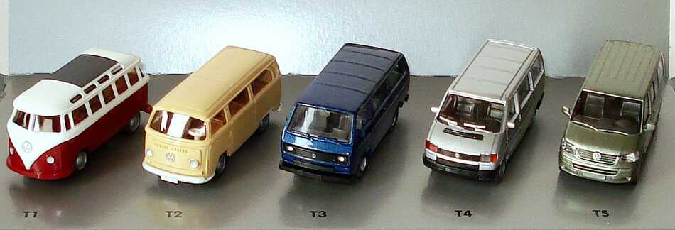 Foto 1:87 VW-Setpackung 60 Jahre Transporter T1 - T5 Werbemodell Wiking 7H5099301041