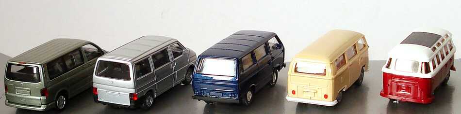 Foto 1:87 VW-Setpackung 60 Jahre Transporter T1 - T5 Werbemodell Wiking 7H5099301041