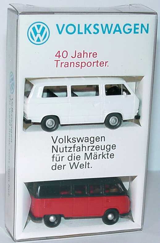 Foto 1:87 VW - 40 Jahre Transporter (T1 Bus rot/schwarz + T3 Bus weiß) Werbemodell