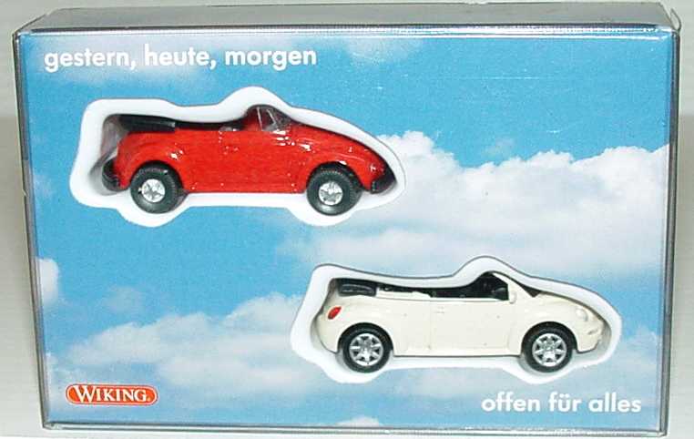 Foto 1:87 VW Cabrio gestern, heute, morgen - offen für alles (VW Käfer Cabrio rot + VW New Beetle beigeweiß)Werbemodell Wiking Z058435MS